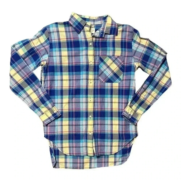 Denim & Supply Ralph Lauren Women's Small Boyfriend Blue Yellow Plaid - Picture 1 of 5